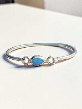 Vintage Sterling Taxco Blue Opal Hinged Bangle Bracelet